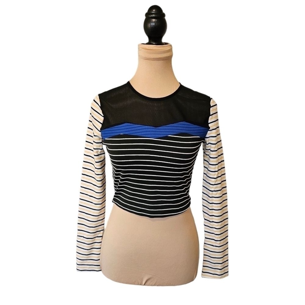 English Factory Striped Cropped Longsleeve Top with Mesh Cutout Sz S